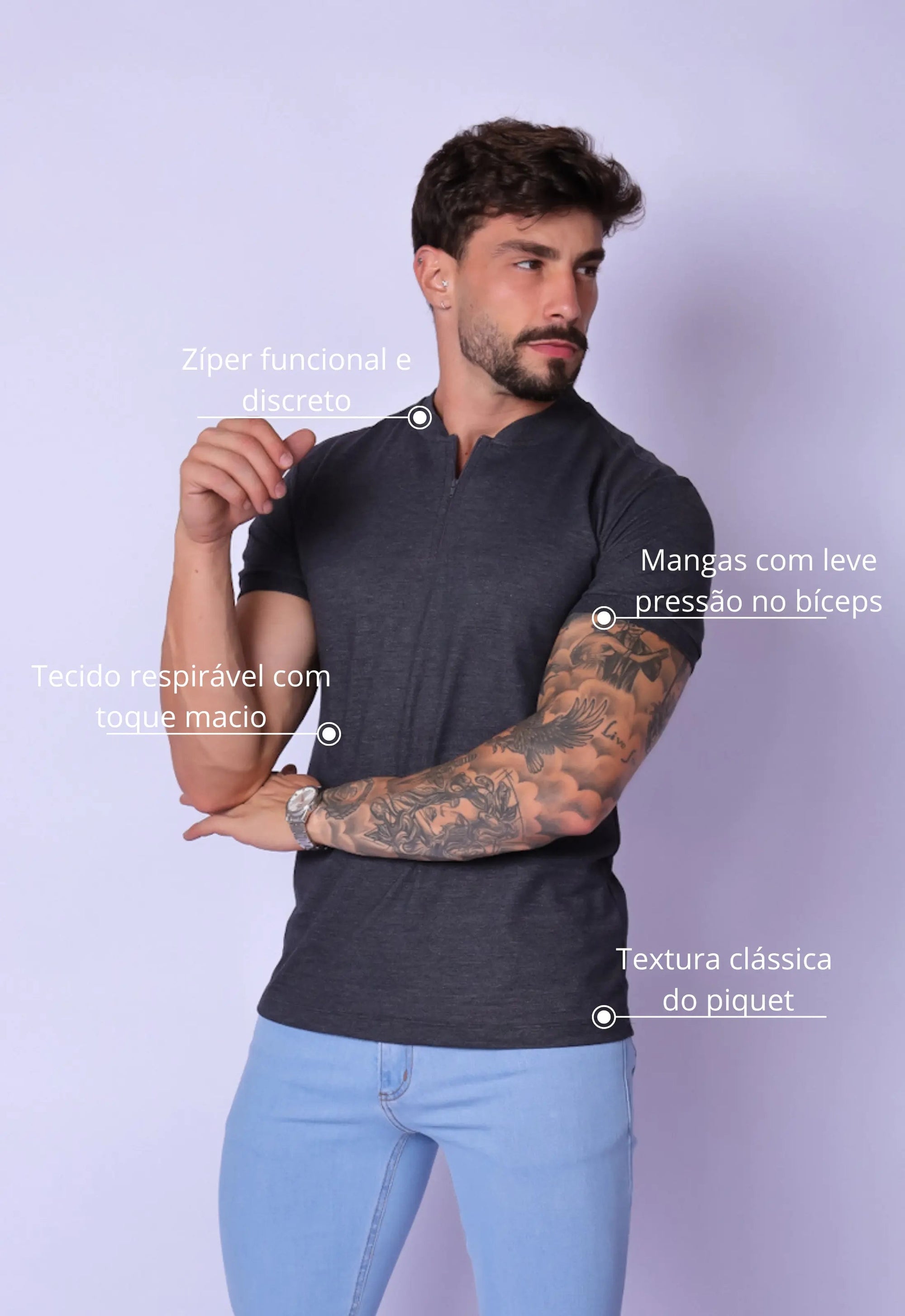 Camiseta con cuello padre y cremallera
