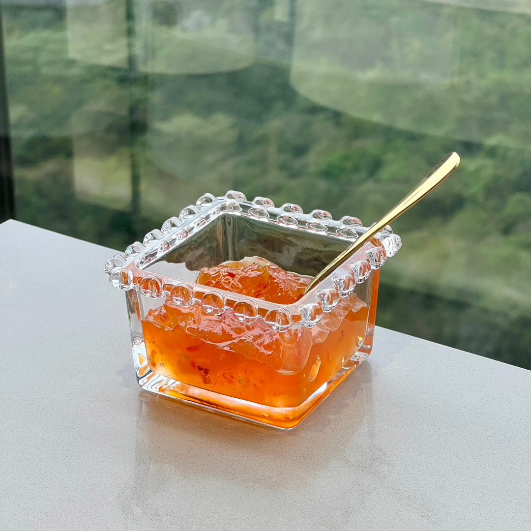 Tazón Cuadrado de Cristal Transparente Corazón Perla 8,5cm