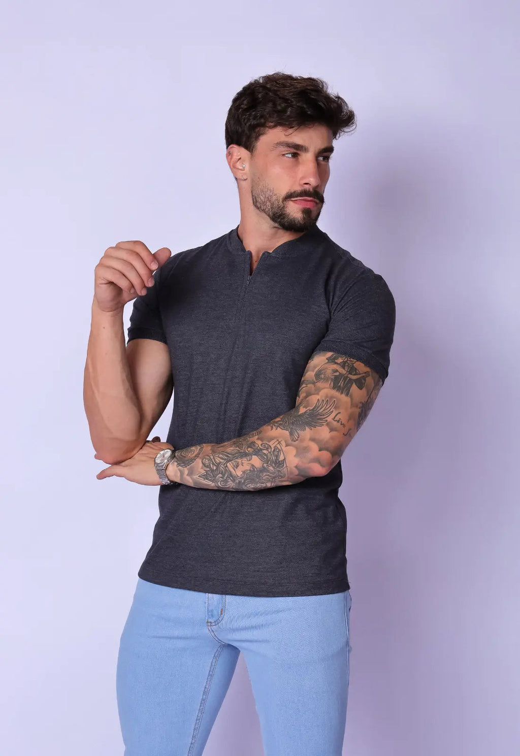 Camiseta con cuello padre y cremallera