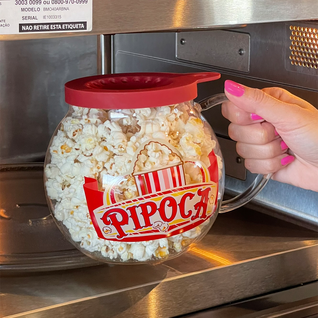 Pipoquera de microondas de vidrio con tapa roja 1,8 litros