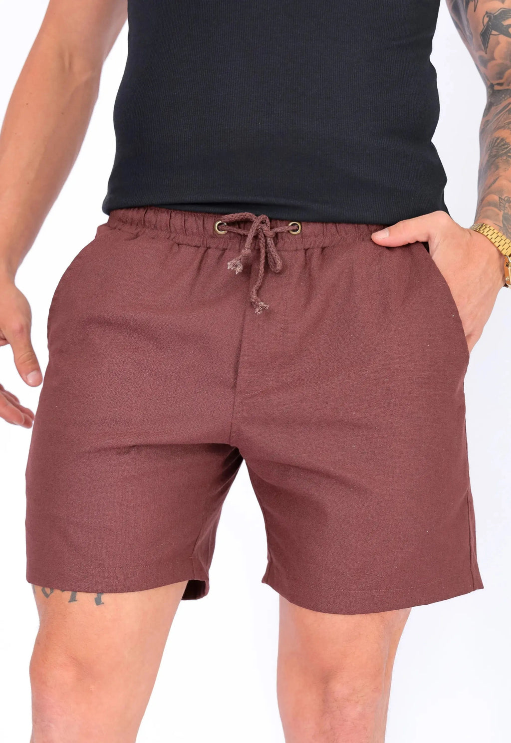 Shorts de Lino para Hombre Marrón