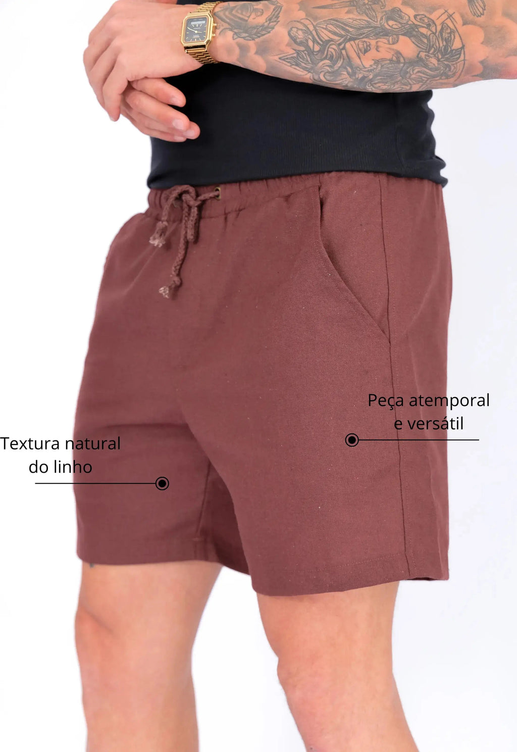Shorts de Lino para Hombre Marrón