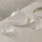 Azucarero de Cristal de Plomo Martillado con Cuchara y Borde Dorado 10cm