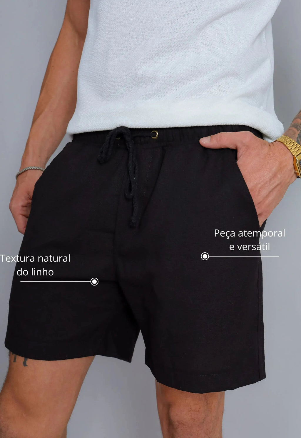 Shorts de lino negro para hombre
