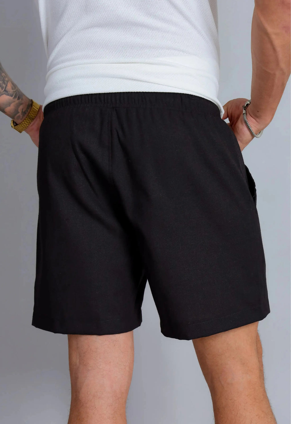 Shorts de lino negro para hombre