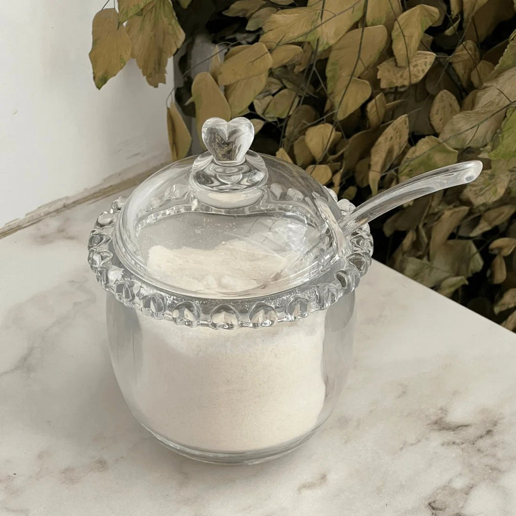 Azucarera de Cristal de Plomo con Cuchara y Detalles en Forma de Corazón
