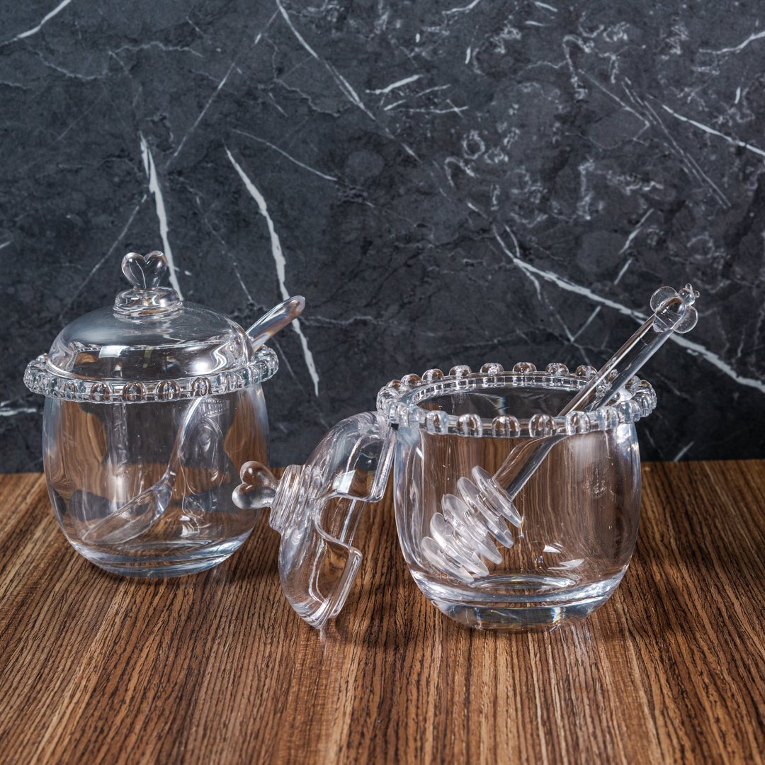 Azucarera de Cristal de Plomo con Cuchara y Detalles en Forma de Corazón