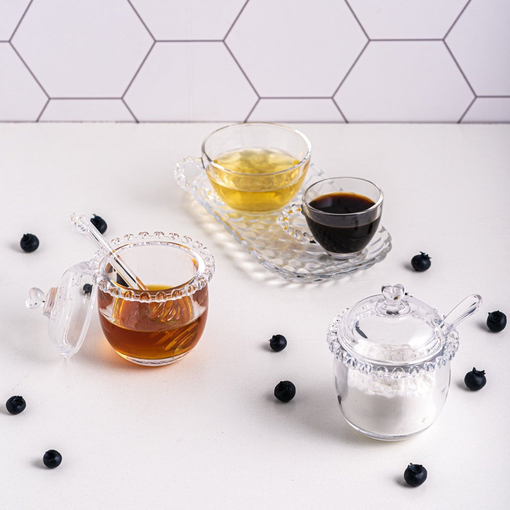 Azucarera de Cristal de Plomo con Cuchara y Detalles en Forma de Corazón