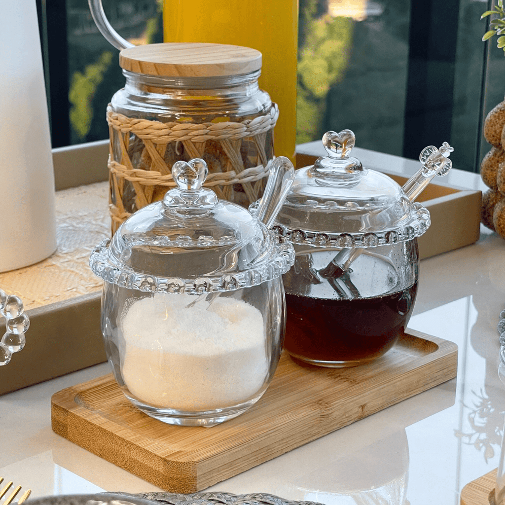 Azucarera de Cristal de Plomo con Cuchara y Detalles en Forma de Corazón