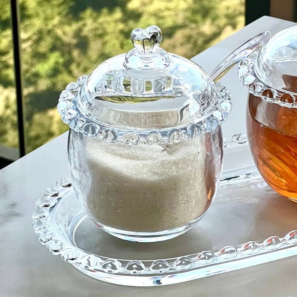 Azucarera de Cristal de Plomo con Cuchara y Detalles en Forma de Corazón