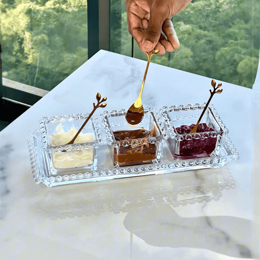 Tazón Cuadrado de Cristal Transparente Corazón Perla 8,5cm