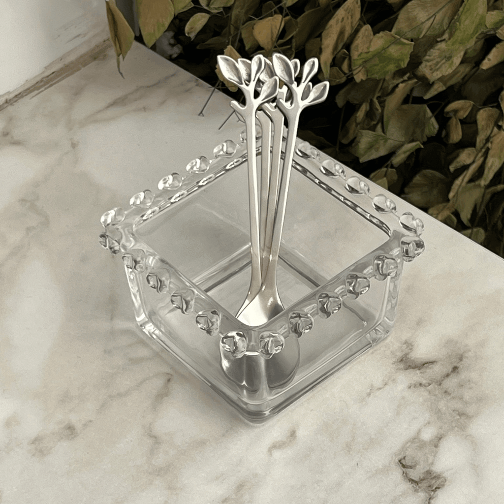 Tazón Cuadrado de Cristal Transparente Corazón Perla 8,5cm