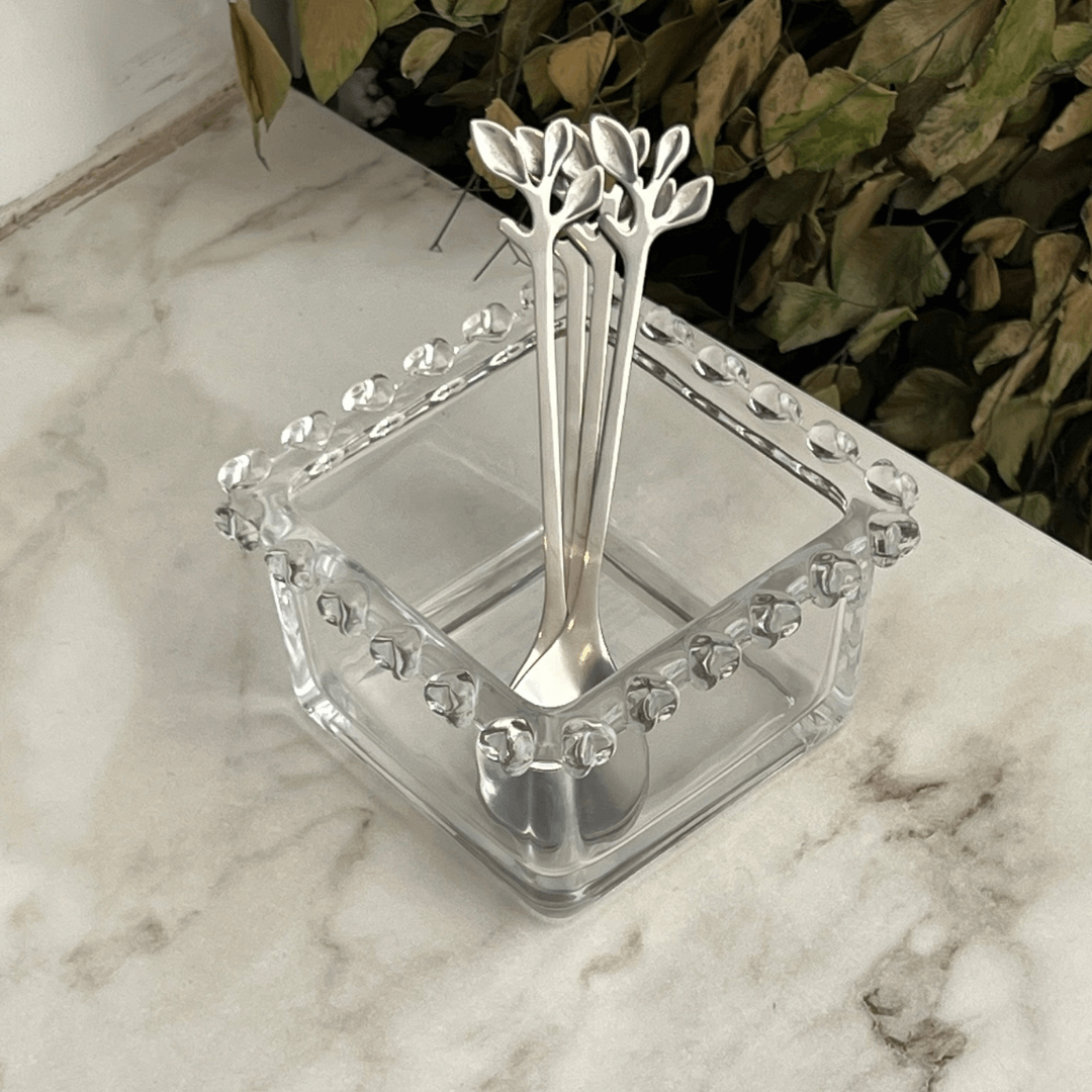 Tazón Cuadrado de Cristal Transparente Corazón Perla 8,5cm