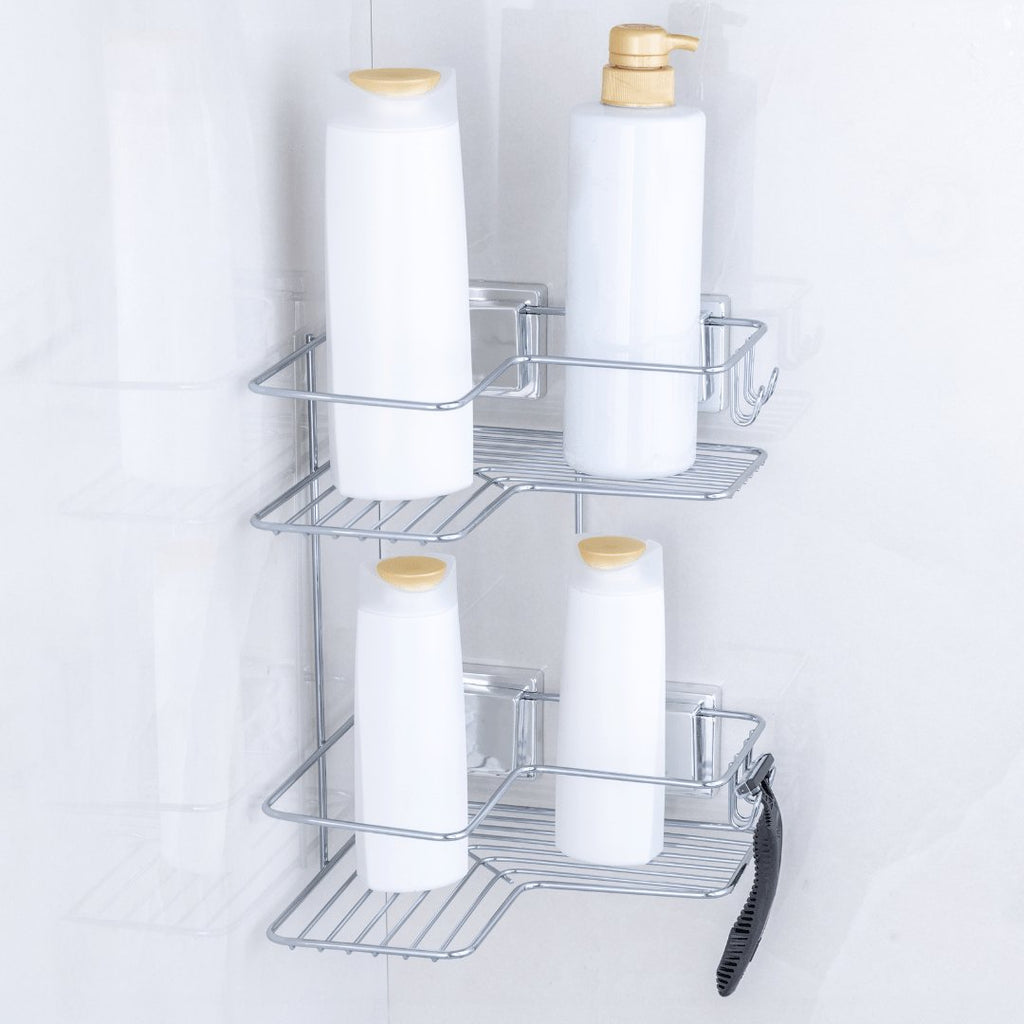 Doble Esquinero para Champú con Ventosa Cromada