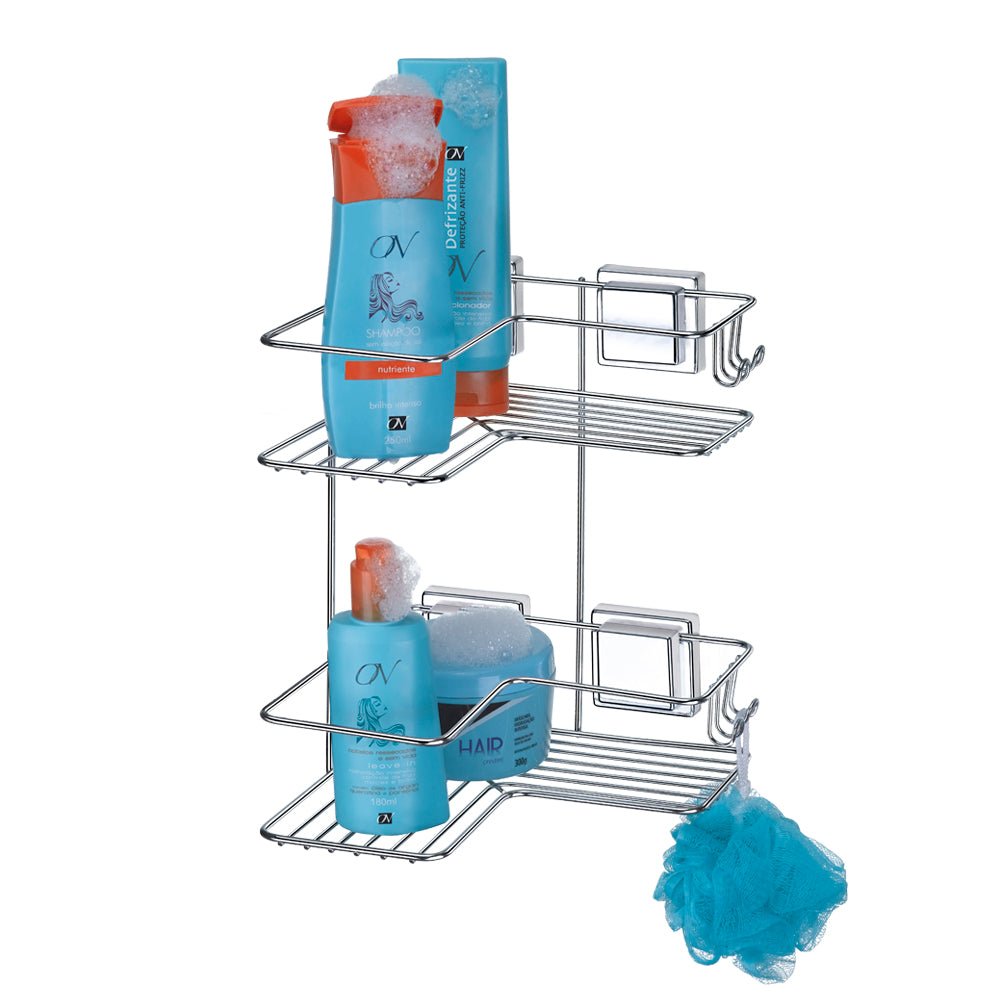 Doble Esquinero para Champú con Ventosa Cromada