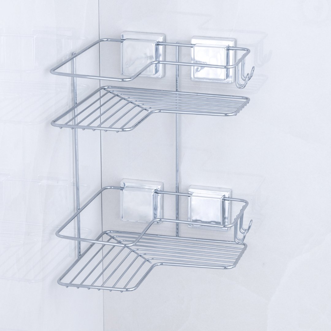 Doble Esquinero para Champú con Ventosa Cromada