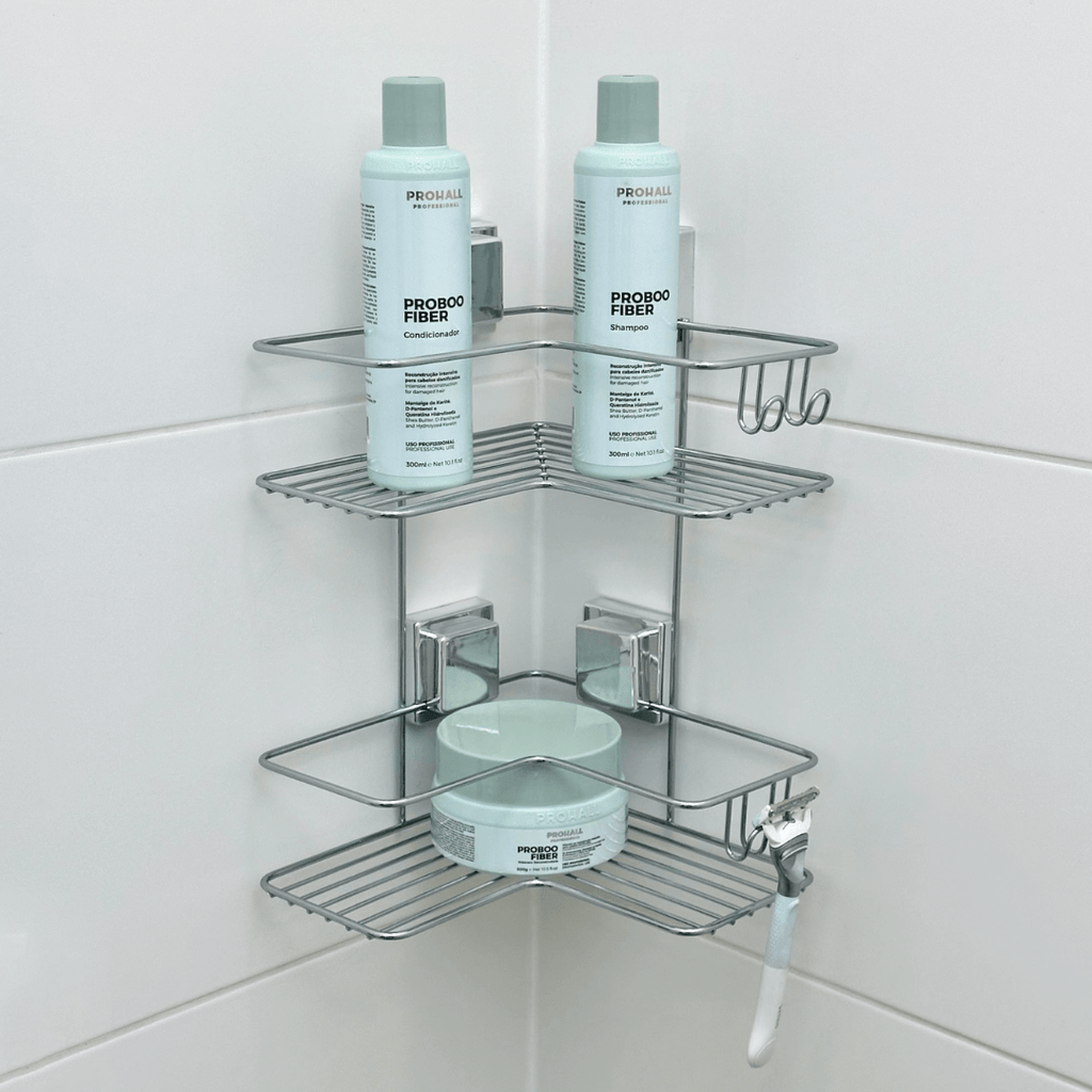 Doble Esquinero para Champú con Ventosa Cromada