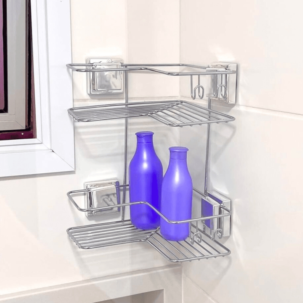 Doble Esquinero para Champú con Ventosa Cromada