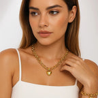 Conjunto Collar y Pulsera Elo Portugués y Pendientes de Corazón