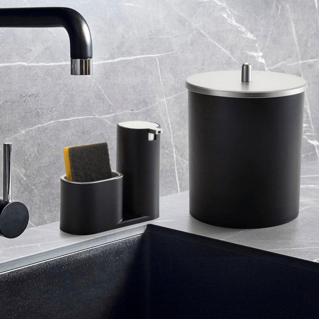 Dispensador para Detergente y Esponja Negro con Cromado