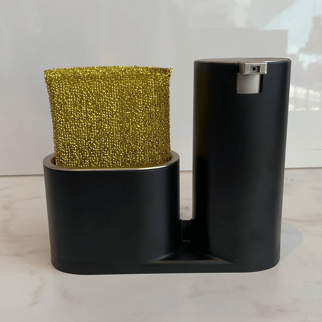 Dispensador para Detergente y Esponja Negro con Cromado