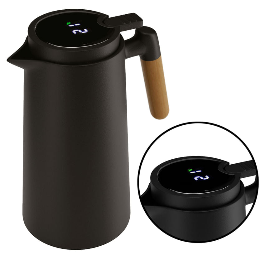 Botella térmica de plástico con termómetro negra 1 litro