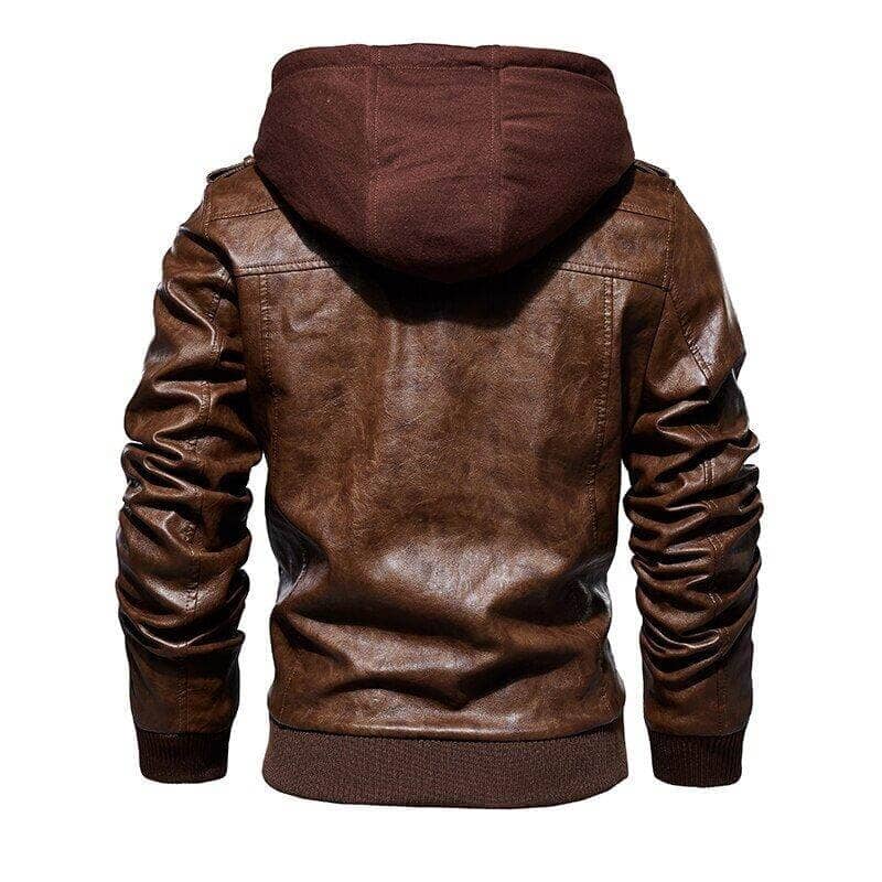 Chaqueta Masculina de Cuero 100% Legítimo con Capucha Removible