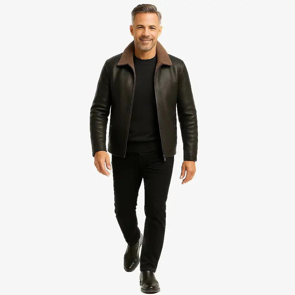 Chaqueta Masculina de Cuero con Forro de Cachemira