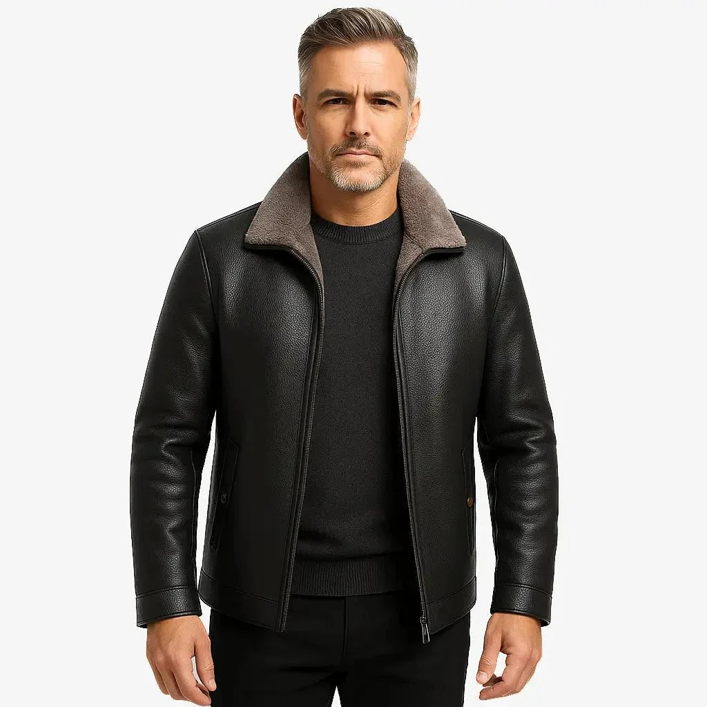 Chaqueta Masculina de Cuero con Forro de Cachemira