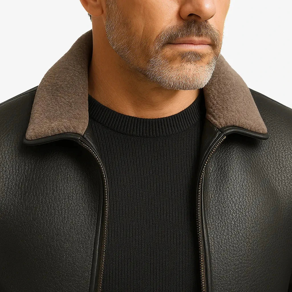 Chaqueta Masculina de Cuero con Forro de Cachemira