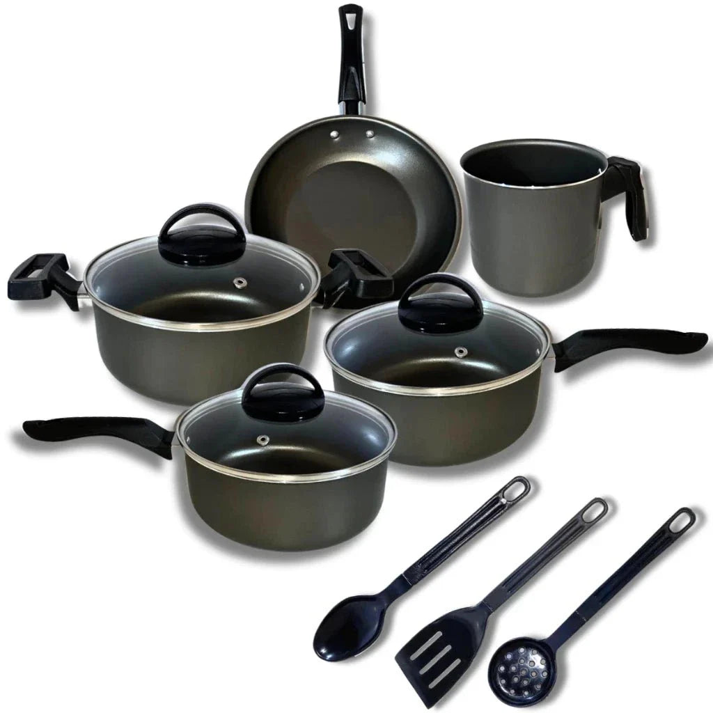 Juego de Sartenes 8 Piezas Antiadherente con Tapa de Vidrio