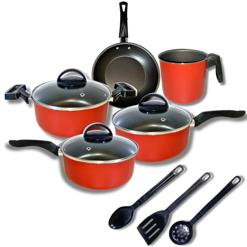 Juego de Sartenes 8 Piezas Antiadherente con Tapa de Vidrio