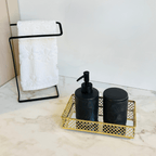 Set de Baño de Cerámica Negra con Diseño de Hojas, 2 Piezas