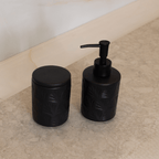 Set de Baño de Cerámica Negra con Diseño de Hojas, 2 Piezas