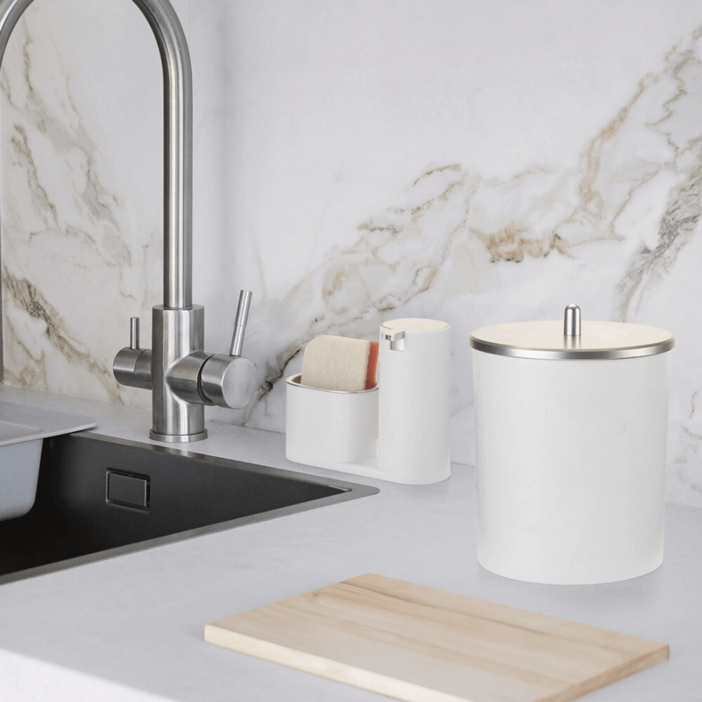 Tacho de Basura de 5 Litros Blanco con Cromado Mate