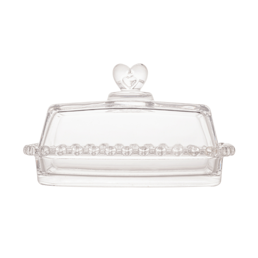 Mantequera de Cristal con Tapa en Forma de Corazón 17cm