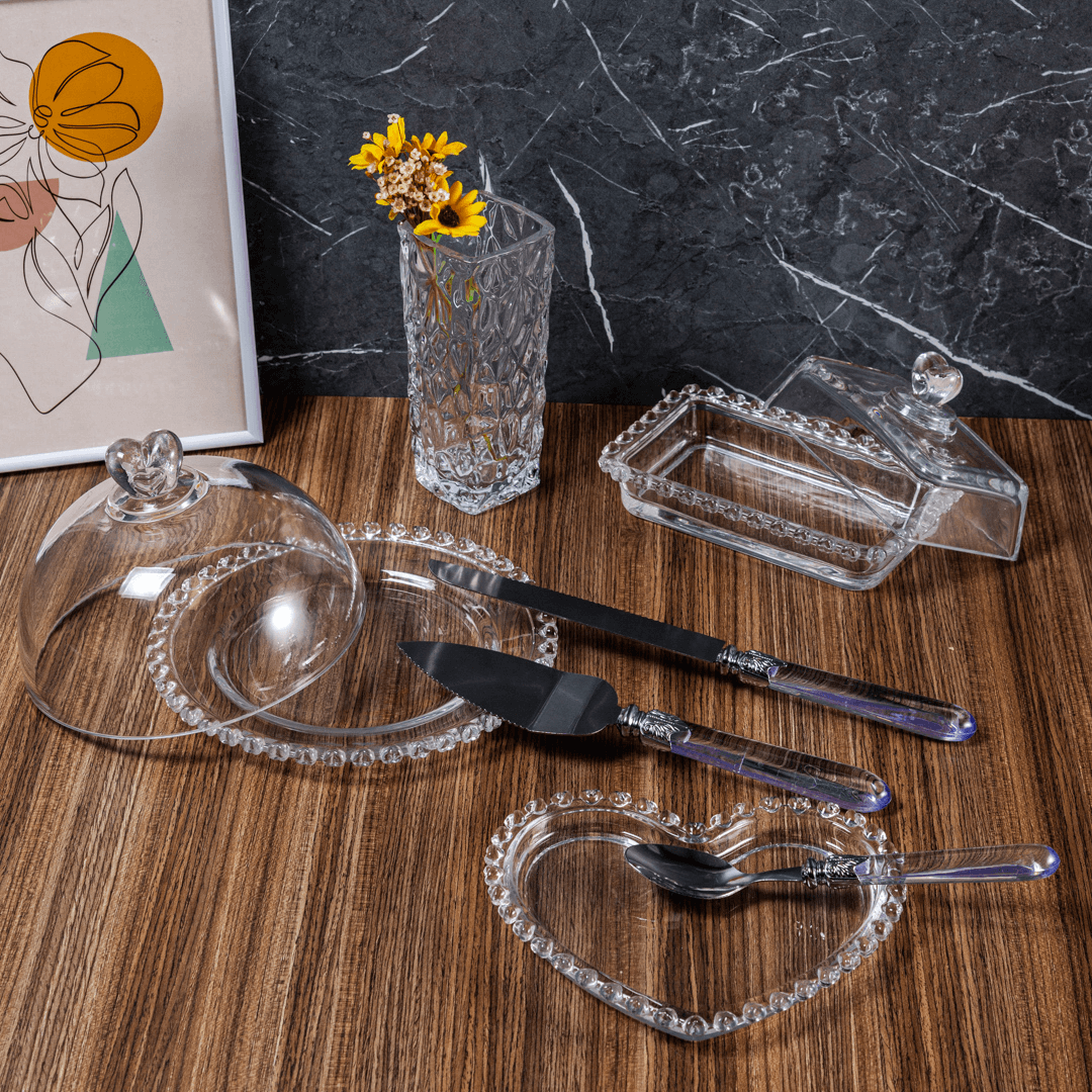 Mantequera de Cristal con Tapa en Forma de Corazón 17cm