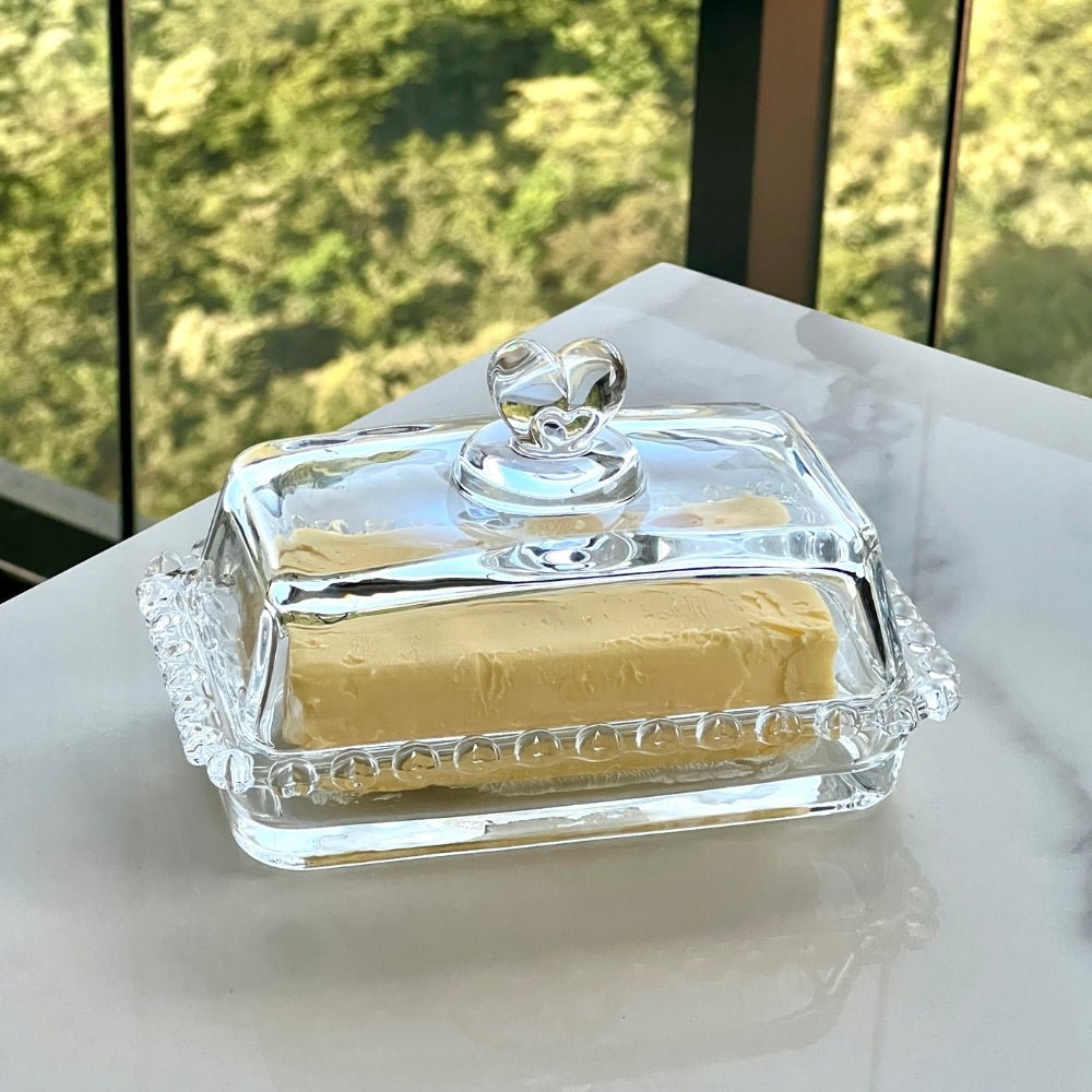 Mantequera de Cristal con Tapa en Forma de Corazón 17cm
