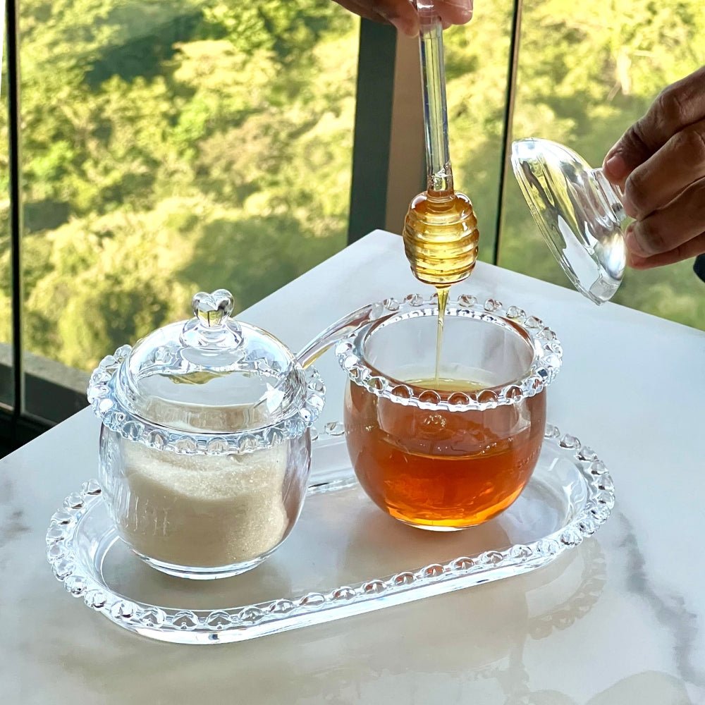 Tarro de Cristal de Plomo con Pinza y Detalles en Forma de Corazón