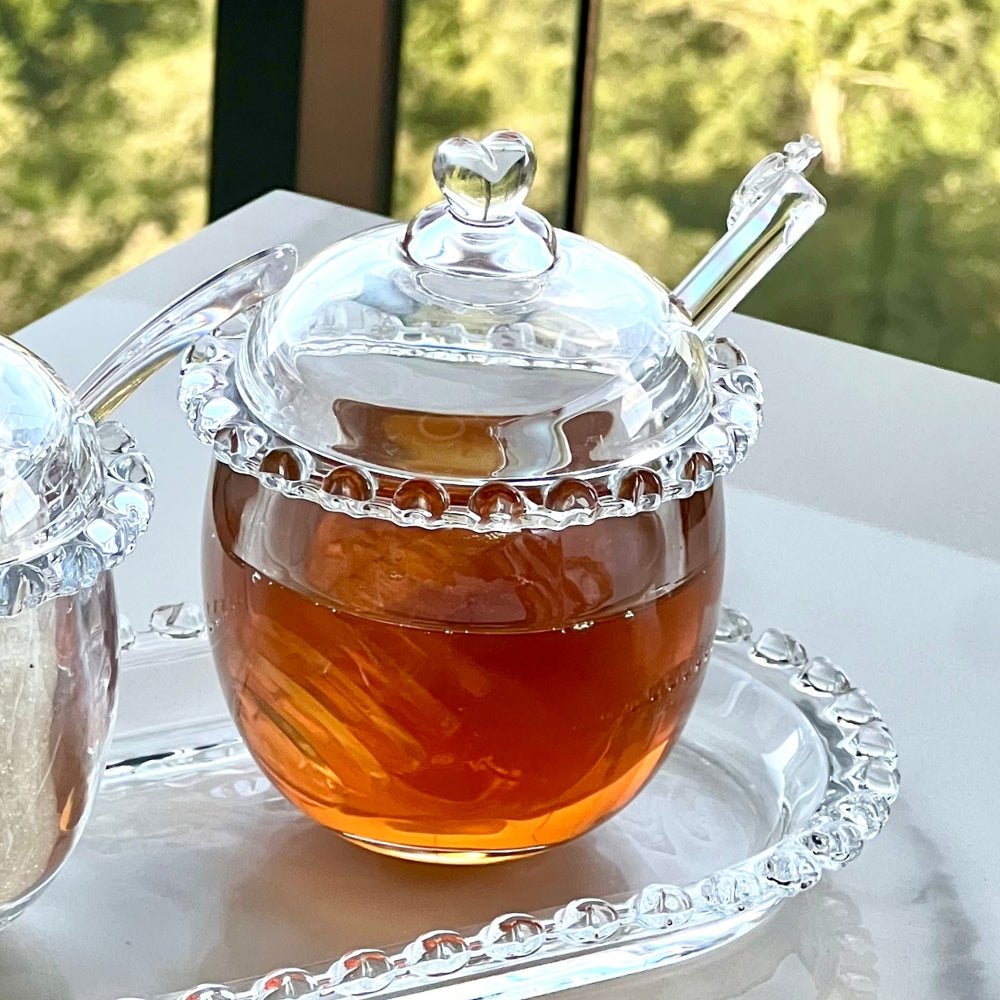 Tarro de Cristal de Plomo con Pinza y Detalles en Forma de Corazón