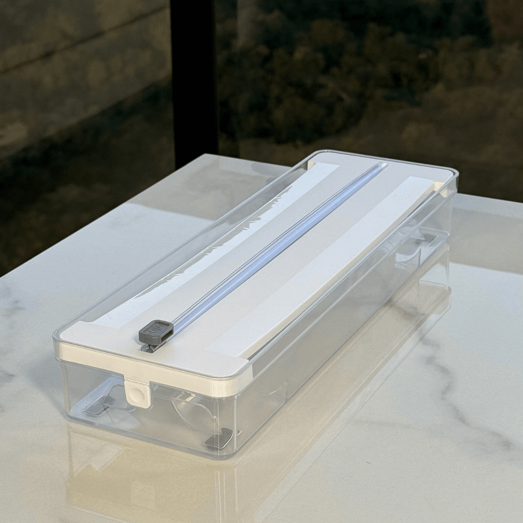 Organizador y Cortador de Rollos Doble Transparente Blanco