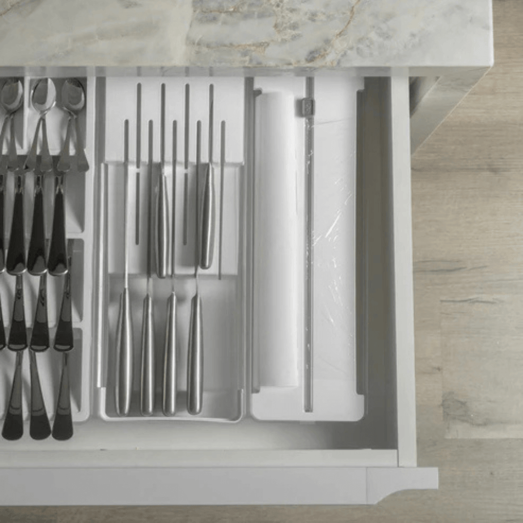 Organizador y Cortador de Rollos Doble Transparente Blanco