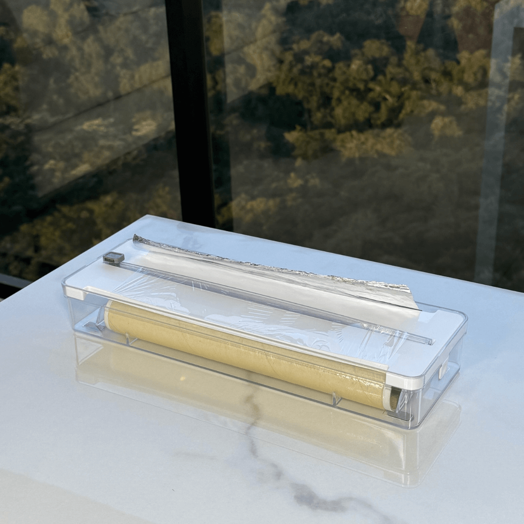 Organizador y Cortador de Rollos Doble Transparente Blanco