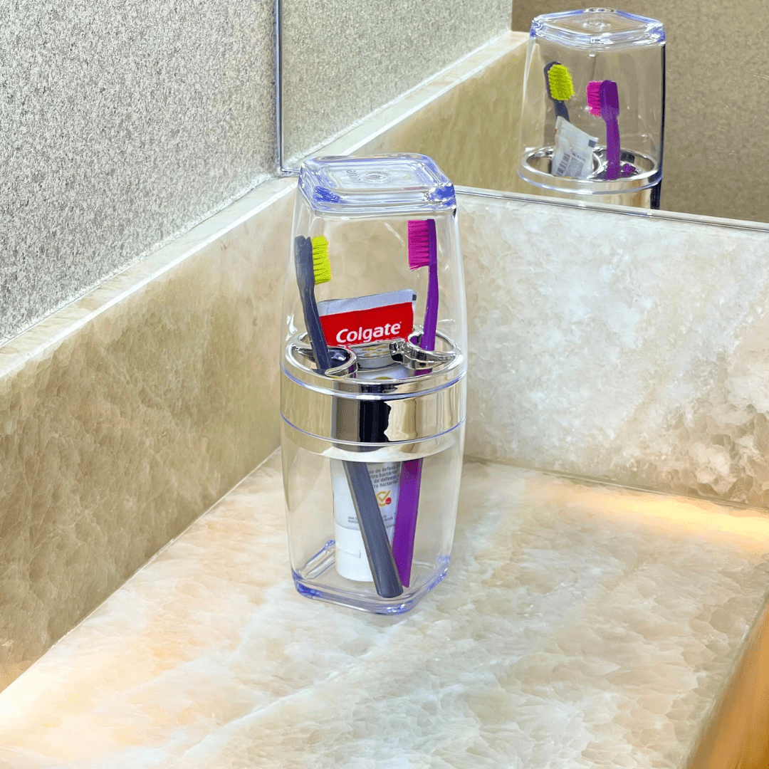 Soporte para Cepillo y Pasta de Dientes de Plástico Transparente 22cm