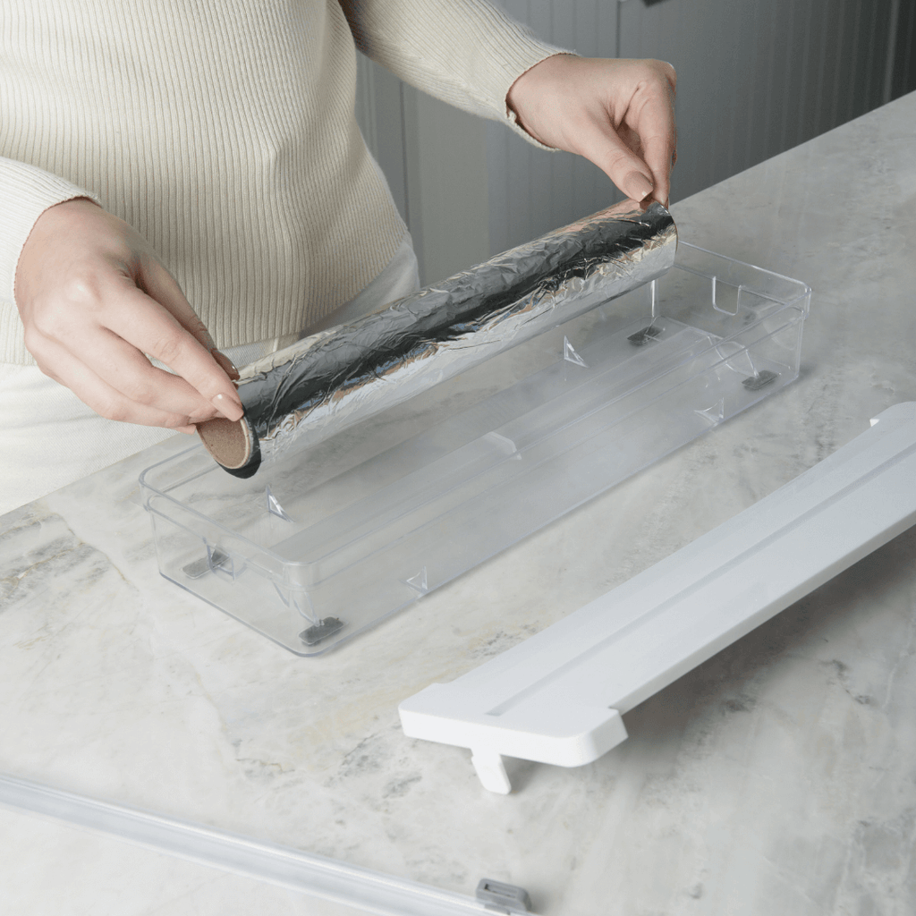 Organizador y Cortador de Rollos Doble Transparente Blanco