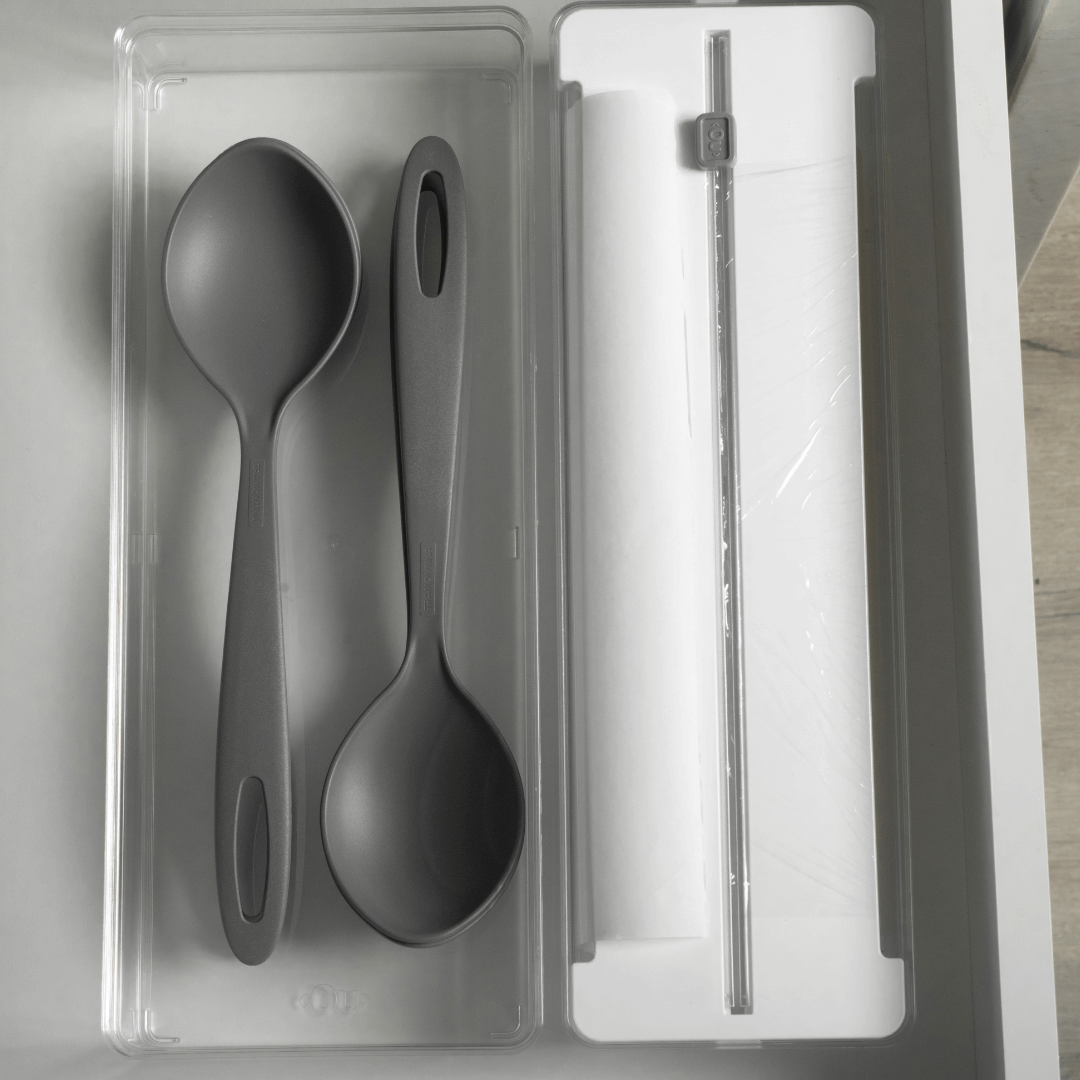 Organizador y Cortador de Rollos Doble Transparente Blanco