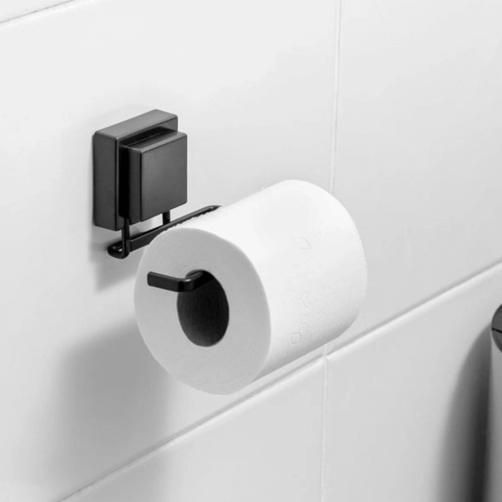 Soporte para Papel Higiénico con Ventosa Ultra-Adherente Negro Mate
