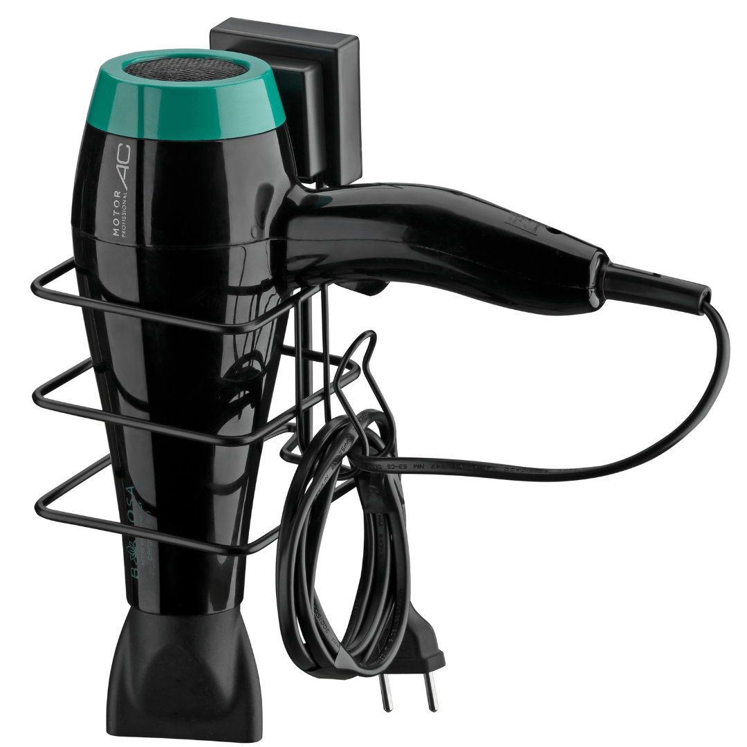 Soporte para Secador de Pelo con Fijación de Ventosa Negro