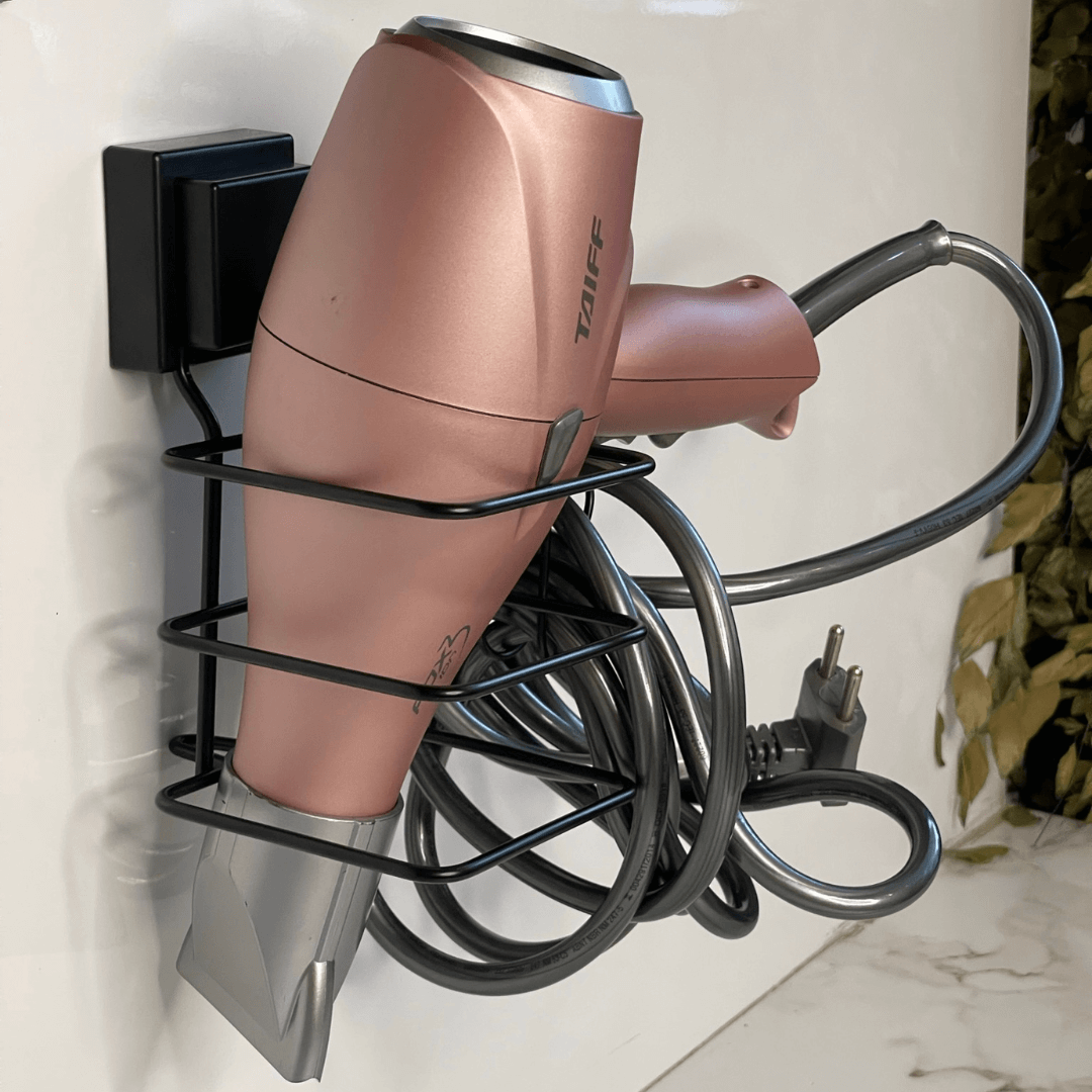 Soporte para Secador de Pelo con Fijación de Ventosa Negro