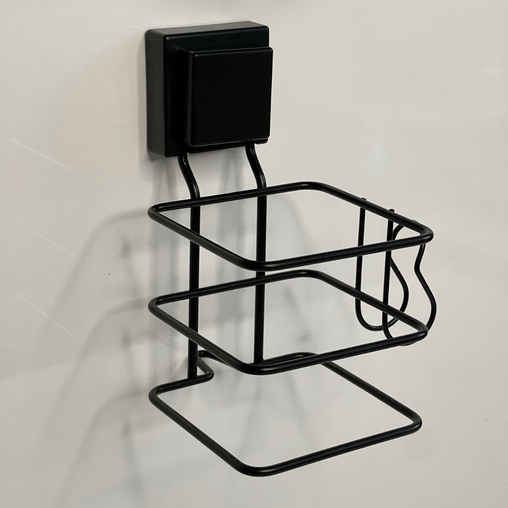 Soporte para Secador de Pelo con Fijación de Ventosa Negro